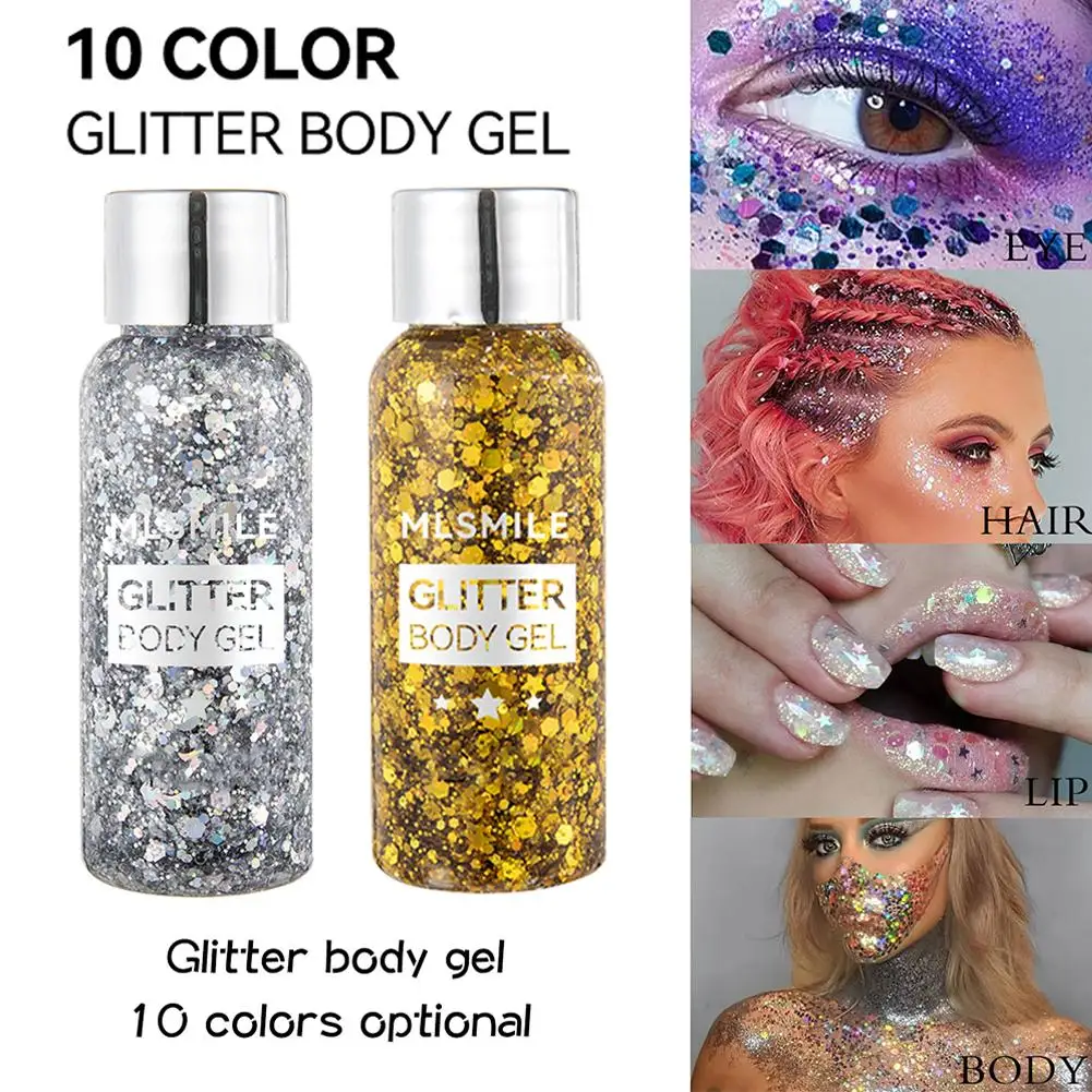 Brillo de Gel de colores para el cuerpo, lentejuelas irregulares, brillo holográfico, multiuso, sombra de ojos, brillo de escamas, Cara de Festival, Dec P1B2
