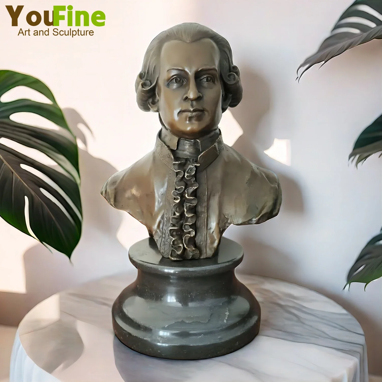 34cm Bronze Mozart Sculpture Weatern Classical Art Crafts Bronze Bust Statue of Wolfgang Amadeus Mozart For Home Decor Ornament