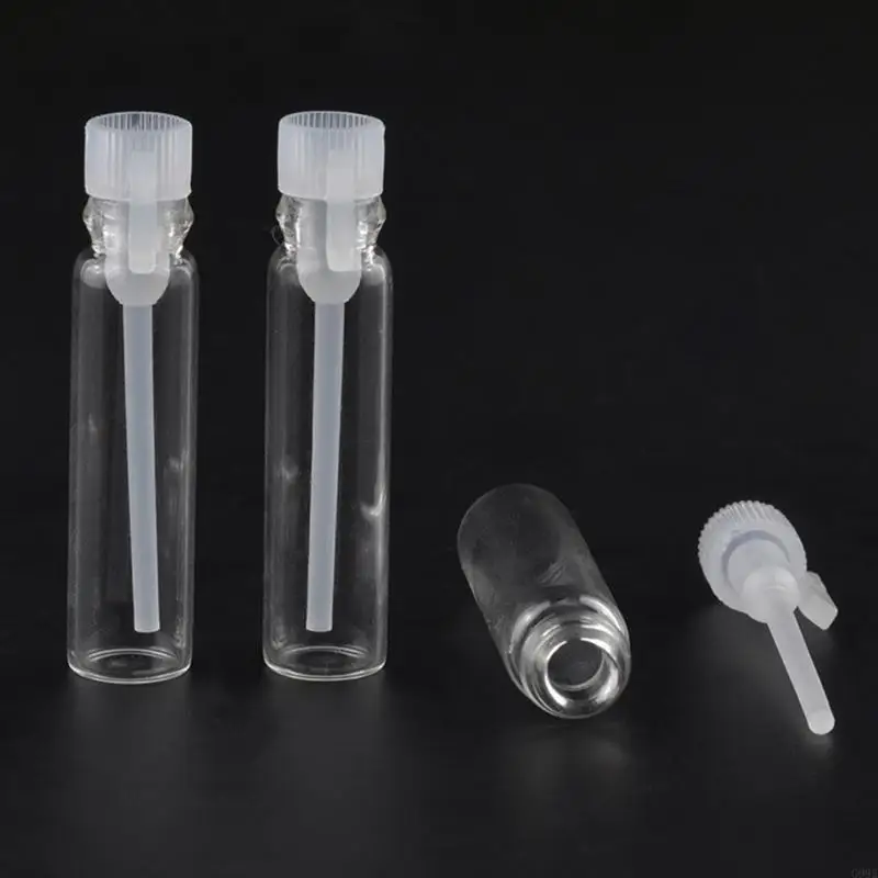 G99E 100Pcs 1/2/3ml Mini Empty Glass Bottle Oil Sample Vials with Plastic Cap
