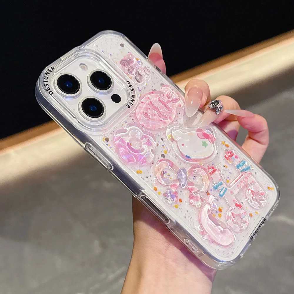 Transparente 3d peixe notação musical para iphone 15 14 13 16 pro max 15 plus caso bonito cristal bling glitter claro capa protetora