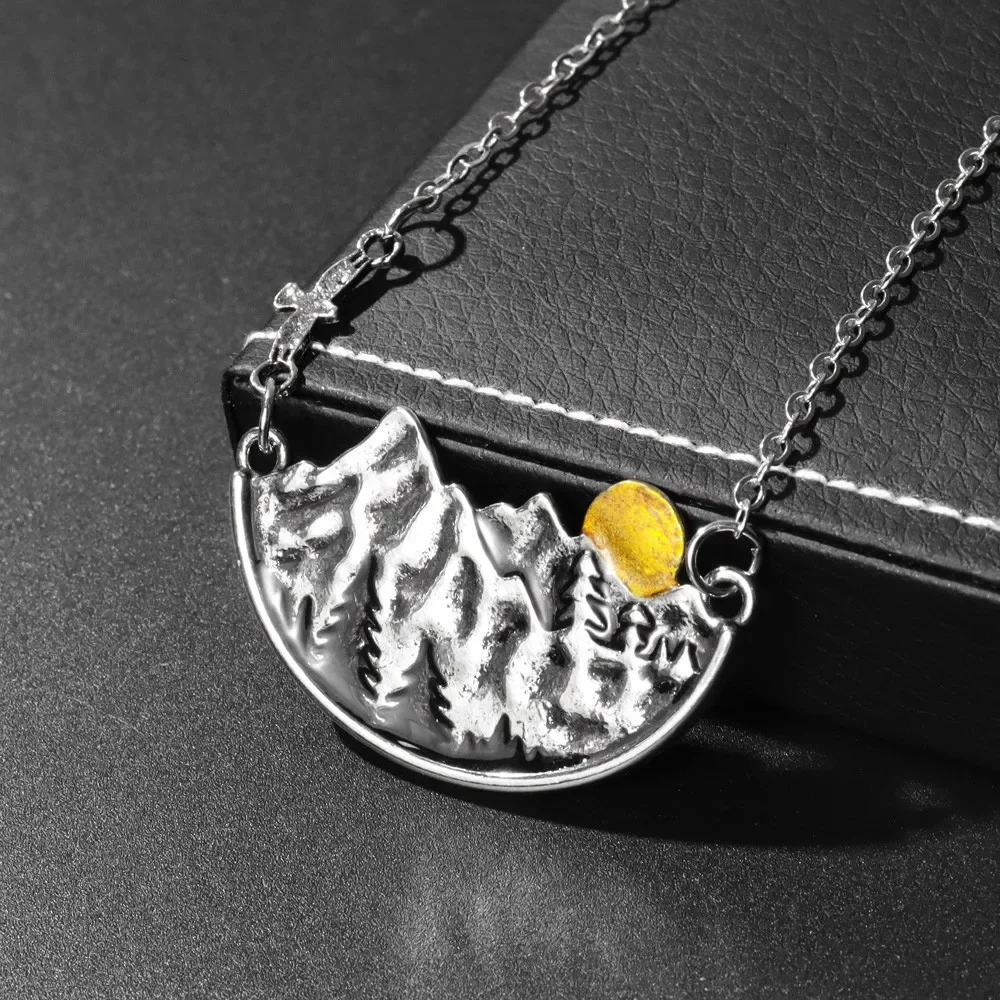 Forest Mountain Range 3D scenery Alloy Pendant Necklace Creative Vintage Women Men Metal Necklace Neck Chain Jewelry Accessory