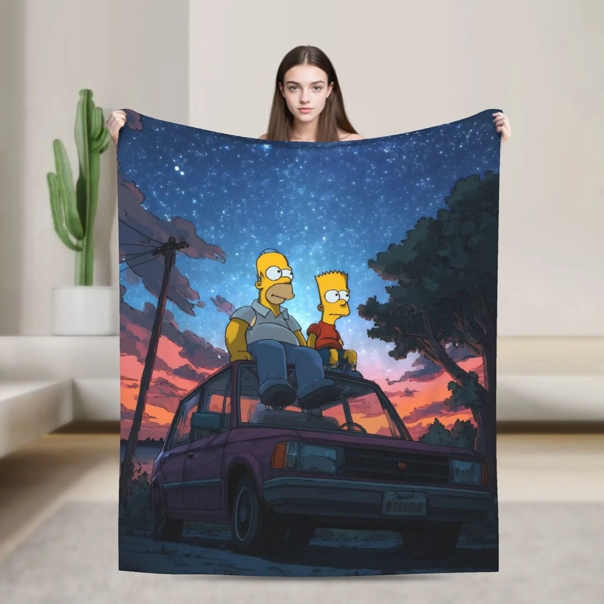 S-Simpsons السماء المرصعة بالنجوم البطانيات الفانيلا النسيج ديكور تنفس سوبر لينة رمي بطانية للمنزل في الهواء الطلق أفخم رقيقة لحاف