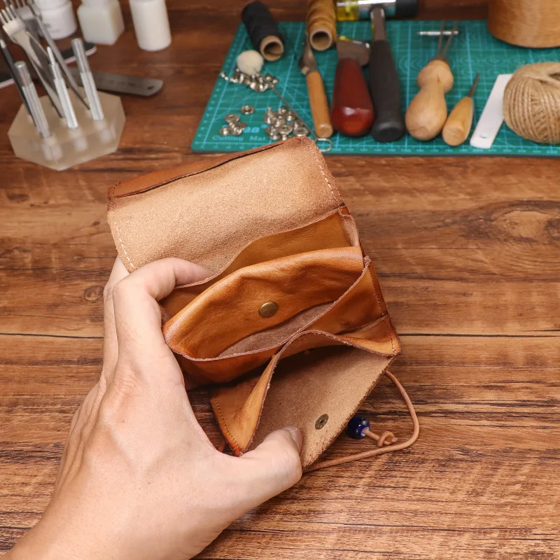 Original Vintage Handmade Planting Cowhide Small Card Bag Personalized Unisex Driver License Storage Bag Multifunctional Wallet