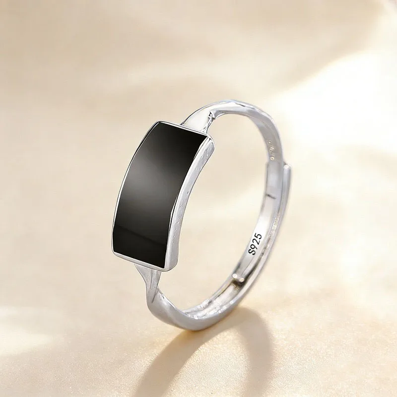 

Кольца из стерлингового серебра 925 пробы для женщин, парные, минималистичные, геометрические, с черными фианитами, изысканные ювелирные изделия, подарок на день рождения, гипоаллергенные