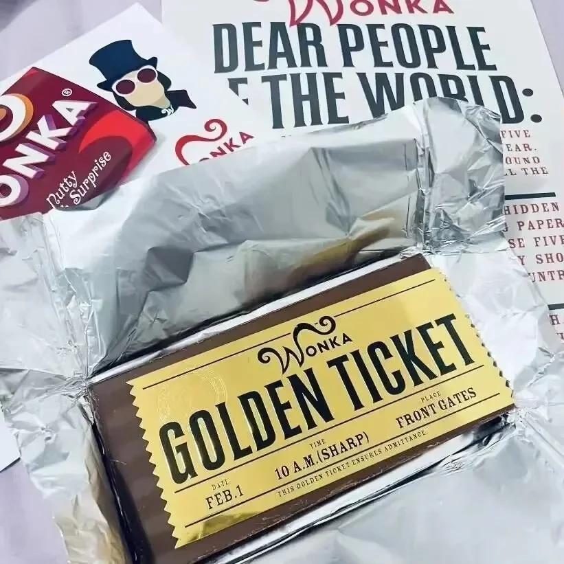 Wonka Charlie Chocolate Golden Ticket Anime Gold Voucher Brooch Pin Badges Metal Pins Bookmark Collection Valentine\'s Day Gift