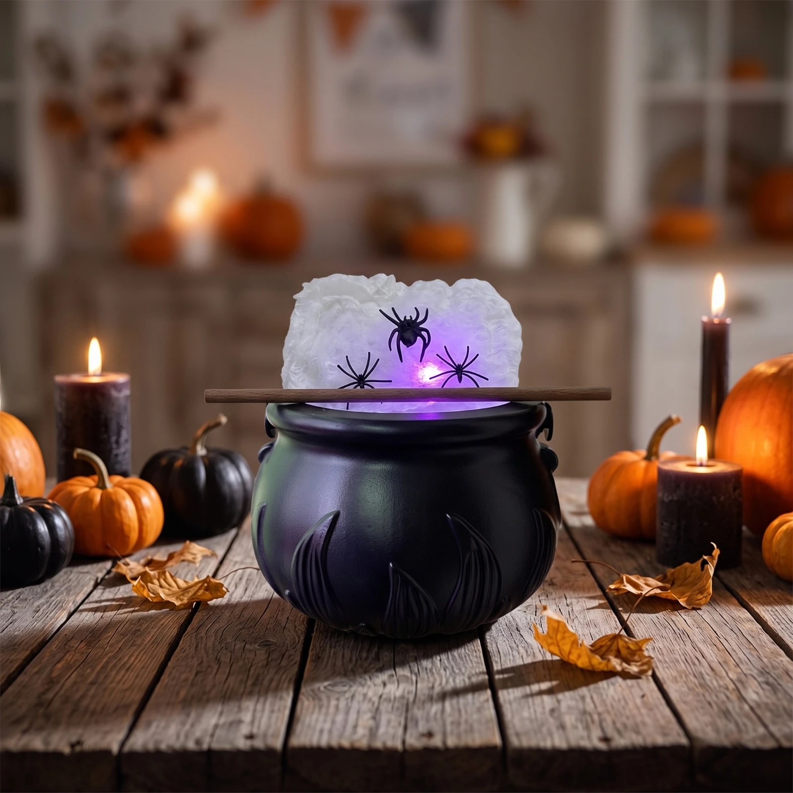 Lighted Cauldron Pot with Wand Spooky Halloween Cauldron Pot Halloween Decorative Pot Diy-Style Tabletop Decoration Safe