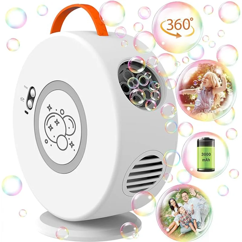 Bubble Machine Automatic Rotating 90°/360° Portable Electric Bubble Machine USB Rechargeable Outdoor Wedding Toy for Kids