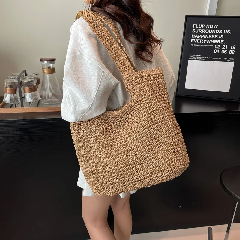 Torebki damskie ze słomy o dużej pojemności Wysokiej jakości damskie torby plażowe z splotem na ramię Modne damskie torby listonoszki dla kobiet