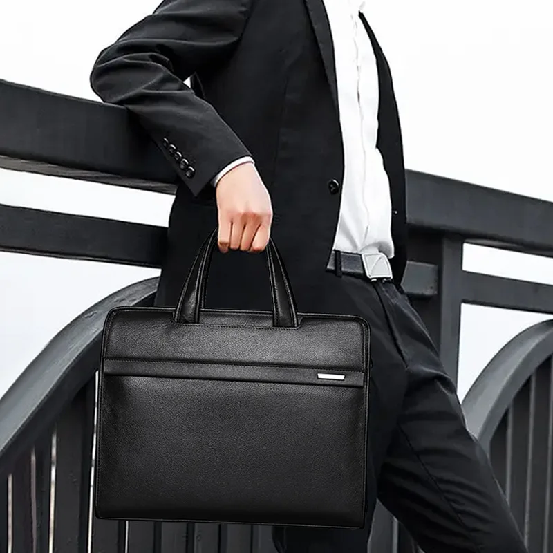 Men's Genuine Leather Messenger Luxury Men Handbag Cowhide Laptop Bag 14inch Business Briefcase Gift Custom Order Brief Case