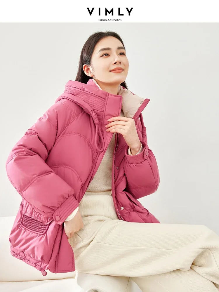 Vimly Hooded Zipper Duck Down Puffer Jacket 2023 Thick Warm Winter Coats Women Casual Loose Long Sleeve New in Outerwears 50670