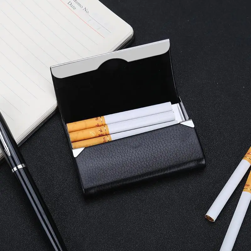 Aluminum Cigar Cigarette Case Tobacco Holder Pocket Box Storage Container Stainless Steel PU Card Smoking Case Accessories