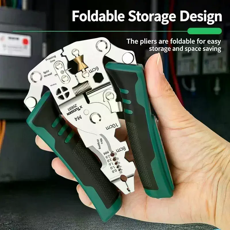 Wire Stripping Pliers Voltage Testing Cable Cutting Crimping Pliers Multifunctional Wire Stripper Electrician Pliers Foldable