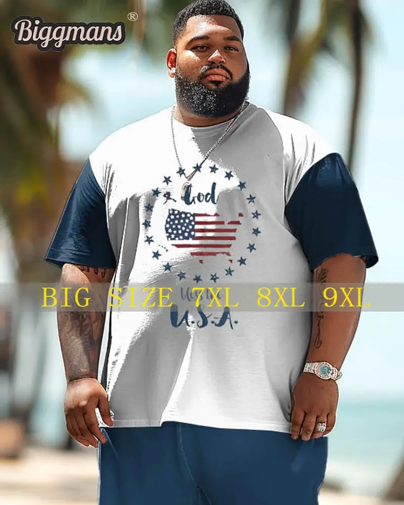 

Biggmans T-shirt L-9XL for Plus Size Men's Clothing Summer Hawaiian Beach Gradient Coconut Tree Print T-Shirt Shorts Top 7XL 8XL