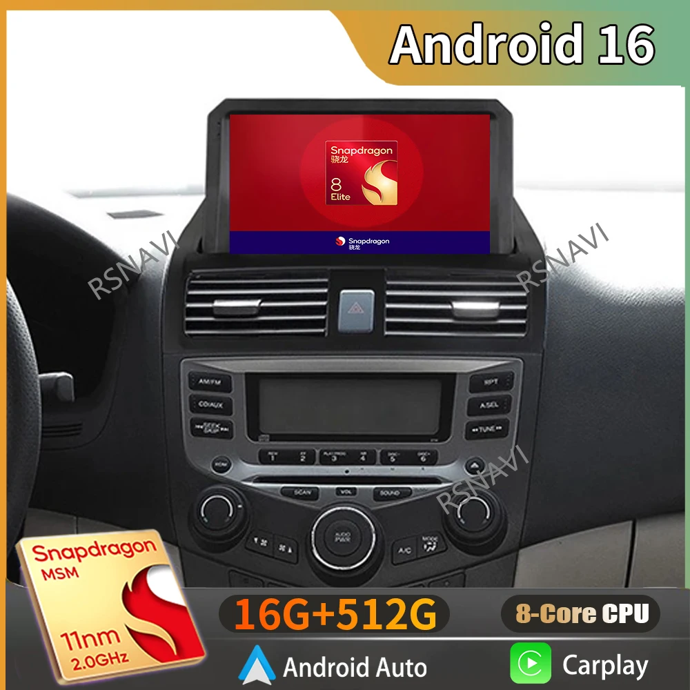 Radio para Auto Android 16 para Honda Accord 7 VII 2002 2003 2004 2005 2006 2007, Receptor de Auto 2 DIN, Pantalla QLED, Navegación GPS, Carplay