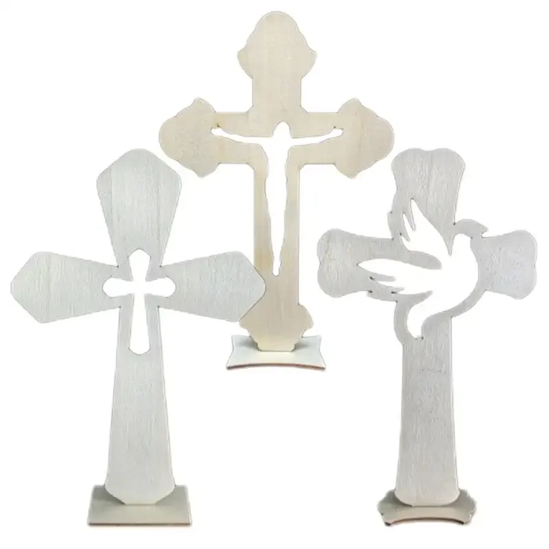

10pcs Small Baptism Decor Rustic Standing Cross for First Communion prayer Wooden Cross Christian Catholic Wood Crosses Crafts