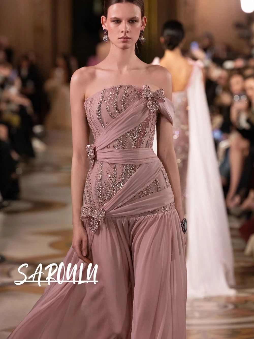 

Unique Ruched Pleated Chiffon Evening Dress Classy One Shoulder Customized Prom Gown Newest Flowing A Line Galas Women Wear