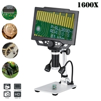 1600X Digital Microscope 12MP Electronic Video Camera w 9 Inches HD LCD Display Aluminum Alloy Stand for Soldering PCB Repairing