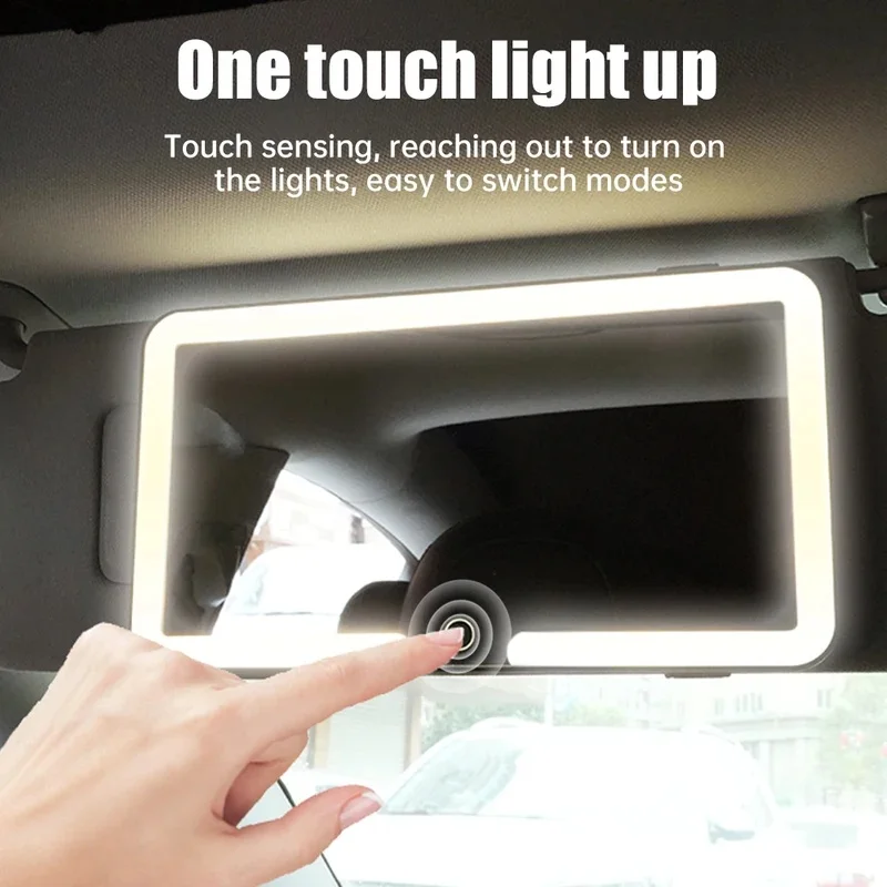 Touch Control LED Car Sun Visor Makeup Mirror, Automobile Sun Shading Cosmetic Mirror, Portable In-Car Vanity Mirror for Makeup