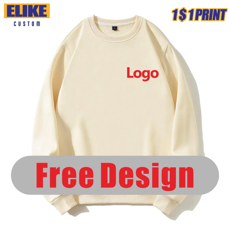 

Cotton Round Neck Sweater with fleece Custom Logo Printed Personal Group Brand Embroidery Design Men and Women thick hoodie