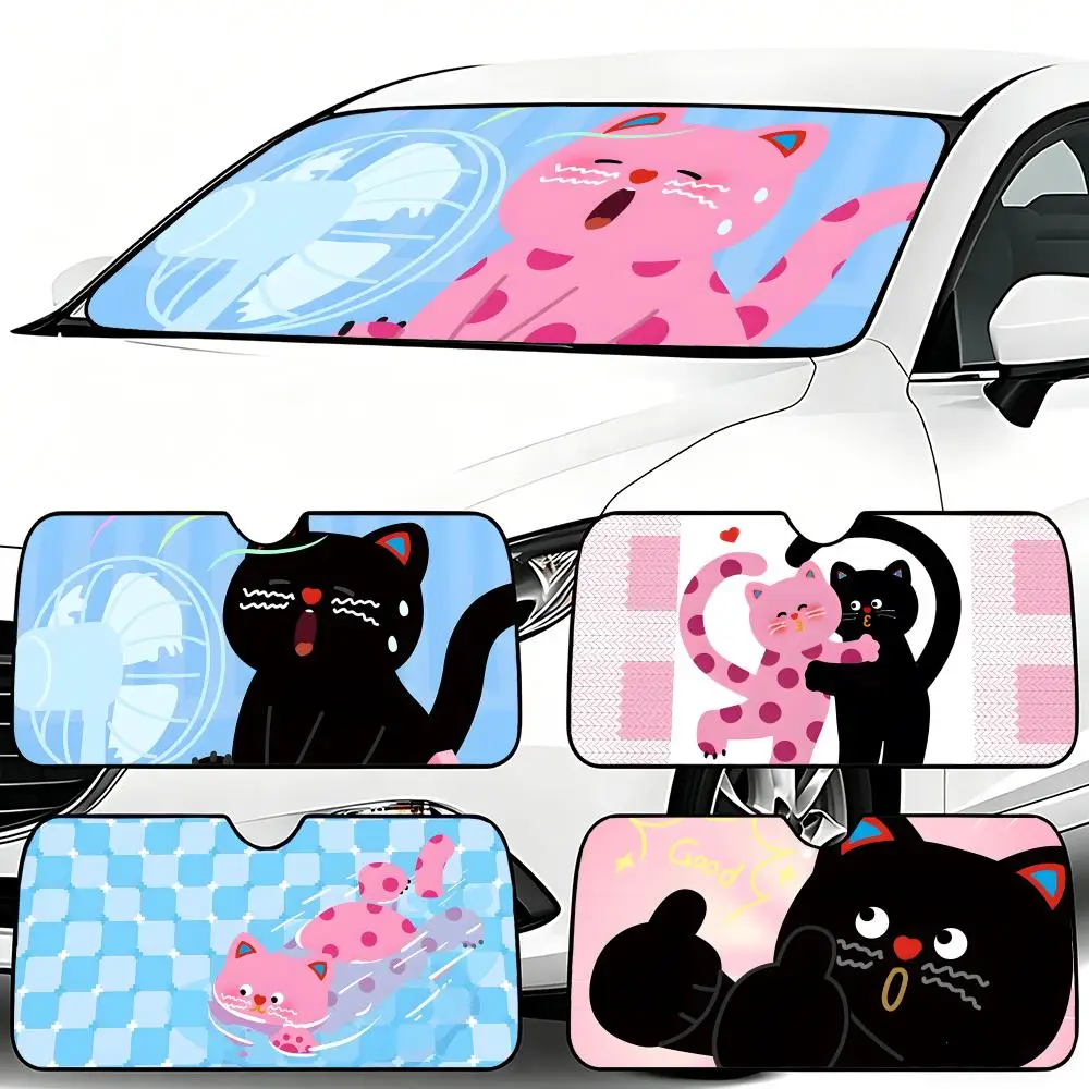 

P-Polka Dot Cat-S Sun Visor Car Windshield Sunshade Foldable Automotive Protection Sun Block Cover