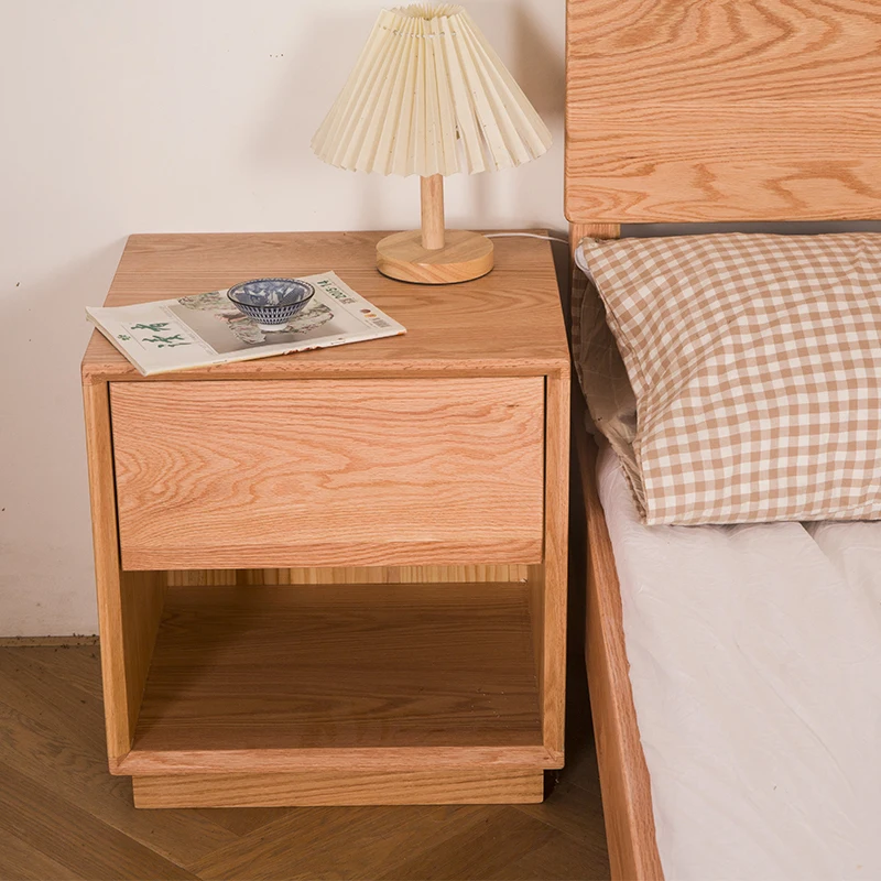 The product can be customized.Custom-made all-solid wood logs North American red oak bedside cabinet modern minimalist