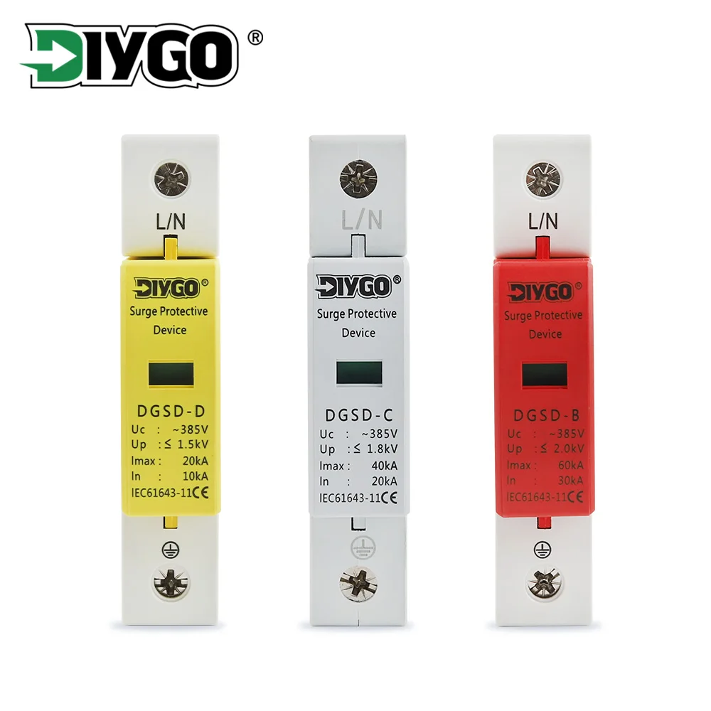 

AC SPD 1P 20KA 40KA 60KA Din Rail House Surge Protector Protection Protective Low-voltage Arrester Device 385V 1P+N 18mm