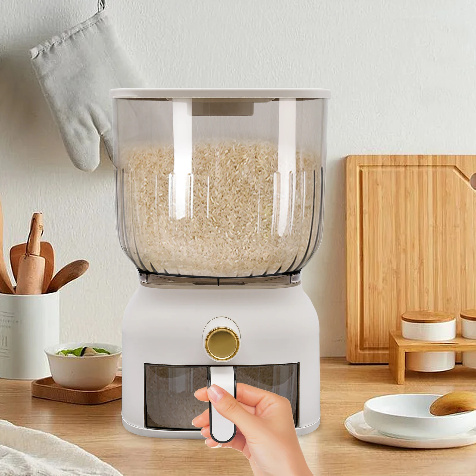 Cereal Dispenser, 22 lbs Capacity, Airtight Lid, Space-Saving Design for Storing Rice, Wheat, and Dry Grains