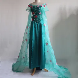 New Arrival Ice Snow Queen Elsa Princess Embroidery Dress With Cape Cosplay Costume Dresses For Adult Gril Women