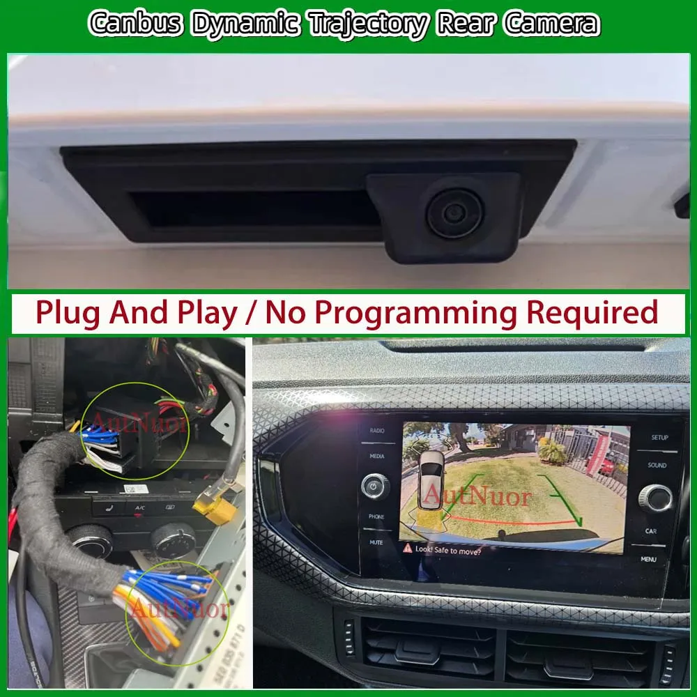 For Volkswagen VW T-Cross T Cross 2018 ~ 2023 Car Trunk Reverse Rear View Camera Tailgate Handle Dynamic Trajectory HD
