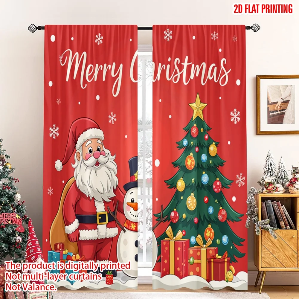 

2pcs 2D flat printing Merry Christmas Window Drapes Merry Christmas Santa Snowman Gifts_b 100% Polyester Without Electricity