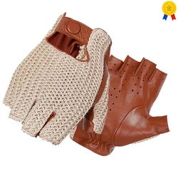 Autumn Winter Men's Wool Knitted Goatskin Touch Screen Locomotive Mitten Car Driving Genuine Leather Motorcycle Gloves