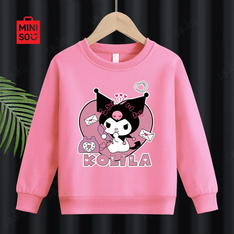 

Miniso 2025 Girls Fall Hoodie, Early Autumn Long Sleeve Top for Kids Casual Base Layer