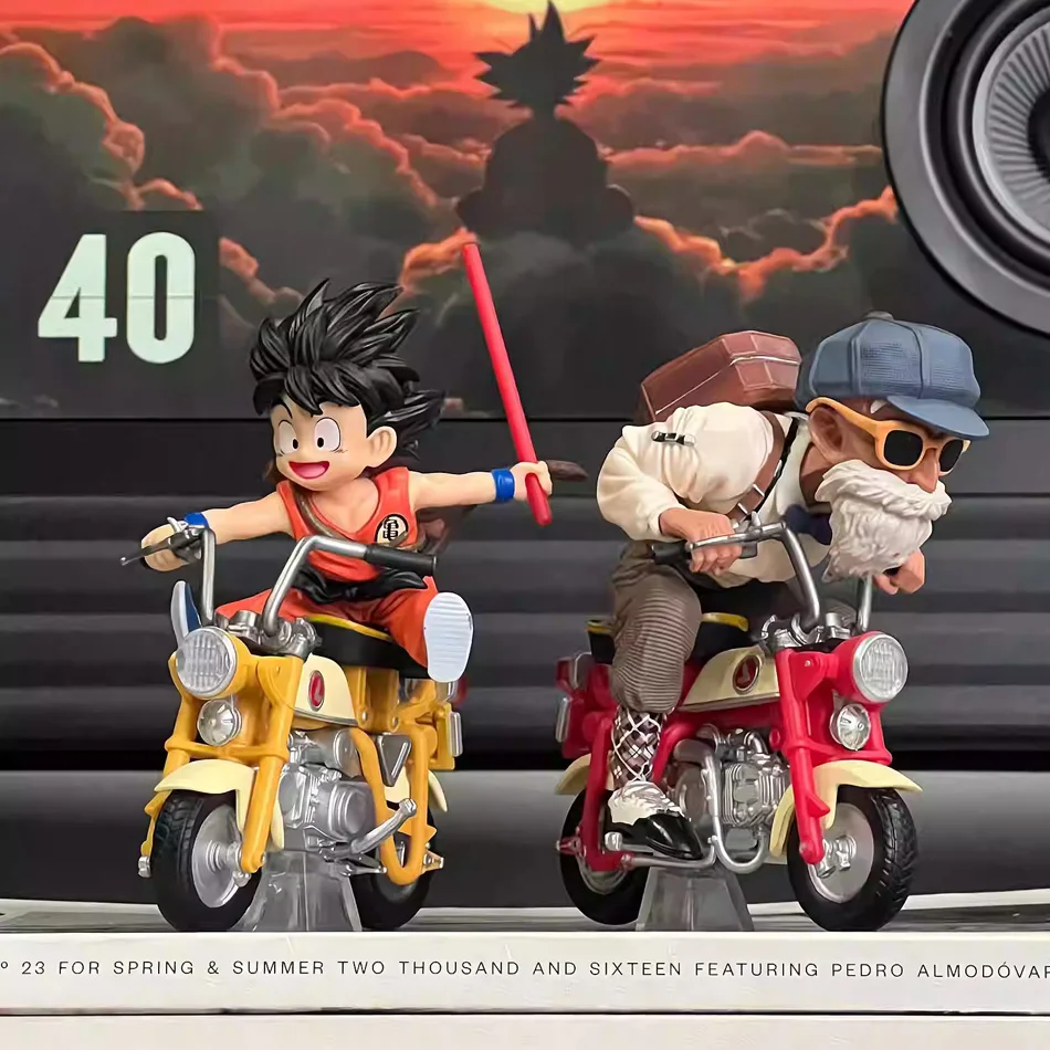 Neue 13cm Dragon Ball Z Anime-Figur Son Goku Master Roshi Motorräder PVC-Actionfigur Kame Sennin Motorrad Spielzeug für Kinder