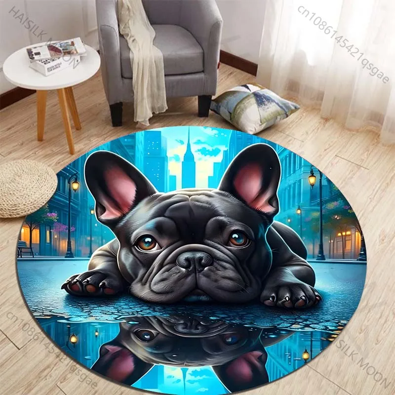 Adorable puppy lying by a city street reflection Printed round carpet living room sofa table large pet mat soft round carpet
