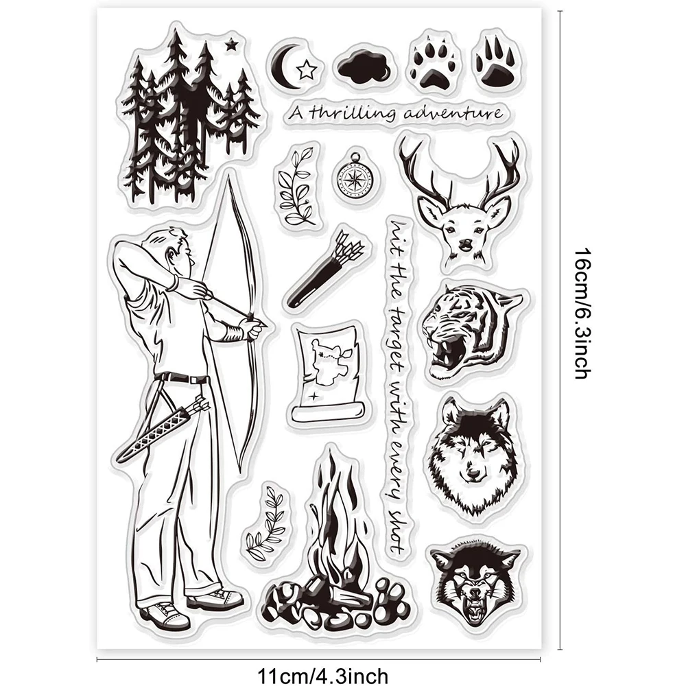 Forest Adventure and Hunting Theme Clear Stamps Transparent Silicone Stamp Seal for DIY Scrapbooking Card Making Arts Decoration