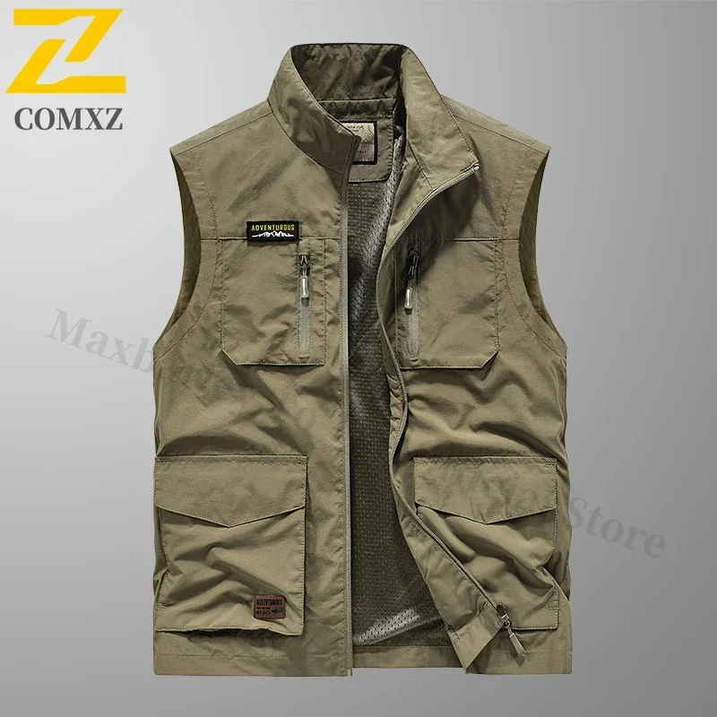 

Men Casual Vest 2025 Quick Drying Lightweight Breathable Multi Pocket Photographer Sleeveless Jacket Outdoor Hiking Camping Vest