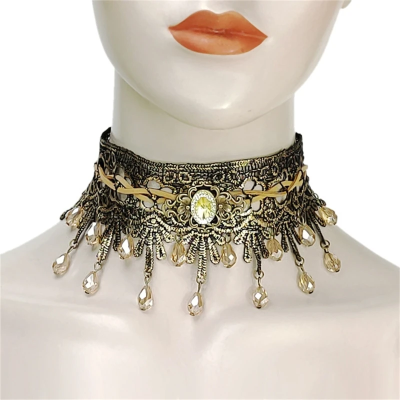 

Fashion Choker Collar Necklace Neck Chain with Rhinestones Cosplay Costume Necklace for Women Party Props Cool Neckwear