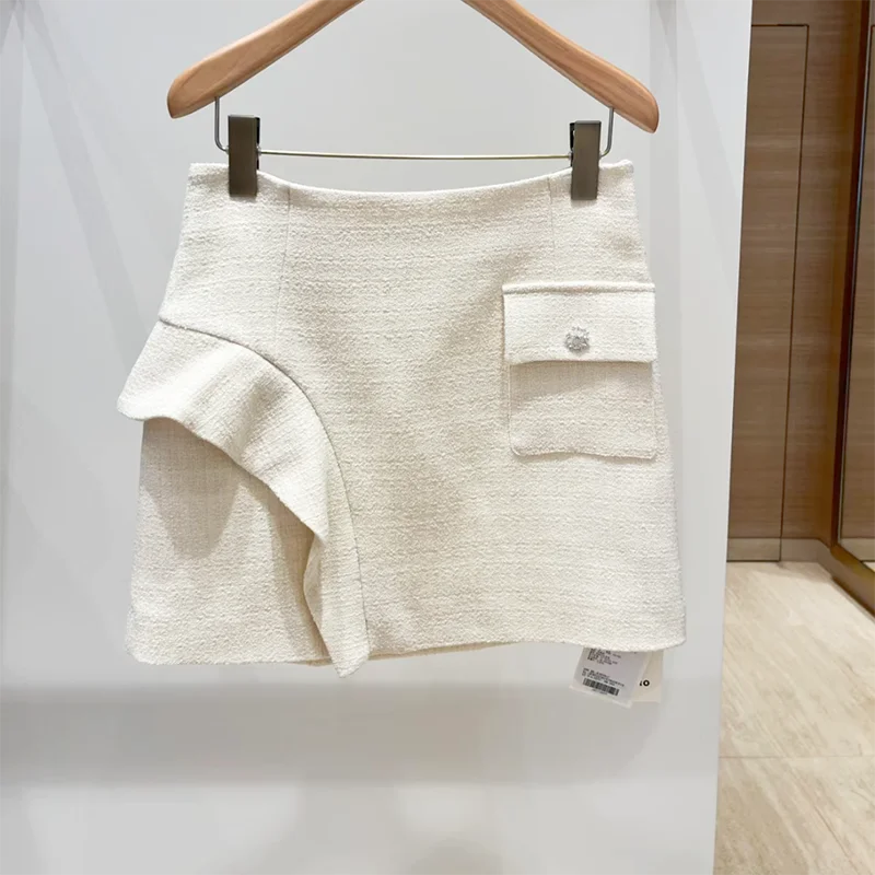 

Heidd 2023, осенний уютный бежевый твидовый комплект без све, топ + юбка с рюшами, женский ансамбль Faion