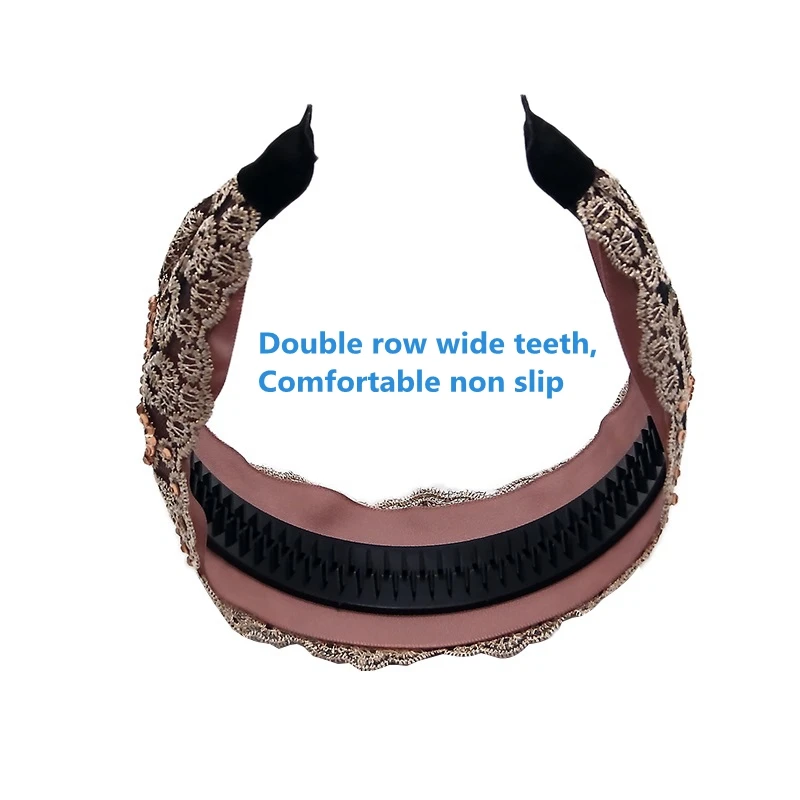 1Pc Rhinestone Wide-brimmed Headband Women Solid Color Lace Hairband knitting Hair Hoop Girls Retro makeup Hair Accessories