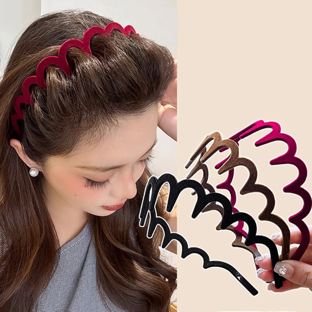 Korean Women Hair Comb Non-Slip Headband Velvet U Shape Hair Hoops Fixed Teeth Fluffy Top Hair Bands Headwear Hair Accessories