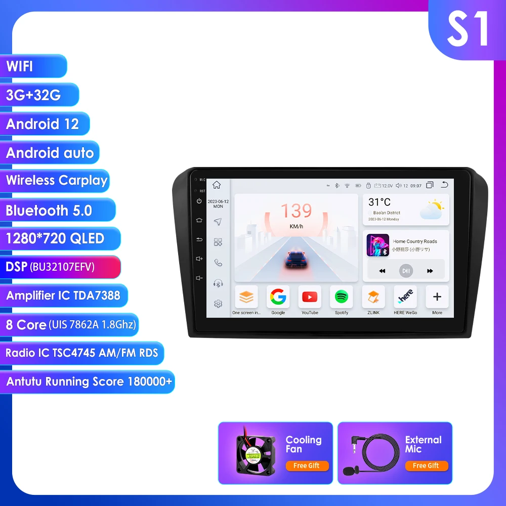 9 "Algpo 2Din CarPlay Android Auto Autoradio voor Mazda 3 2004 - 2009 Snapdragon 6115 Autoradio GPS Navi 4G BT RDS DSP SWC 360 ° CAM - afbeelding 1