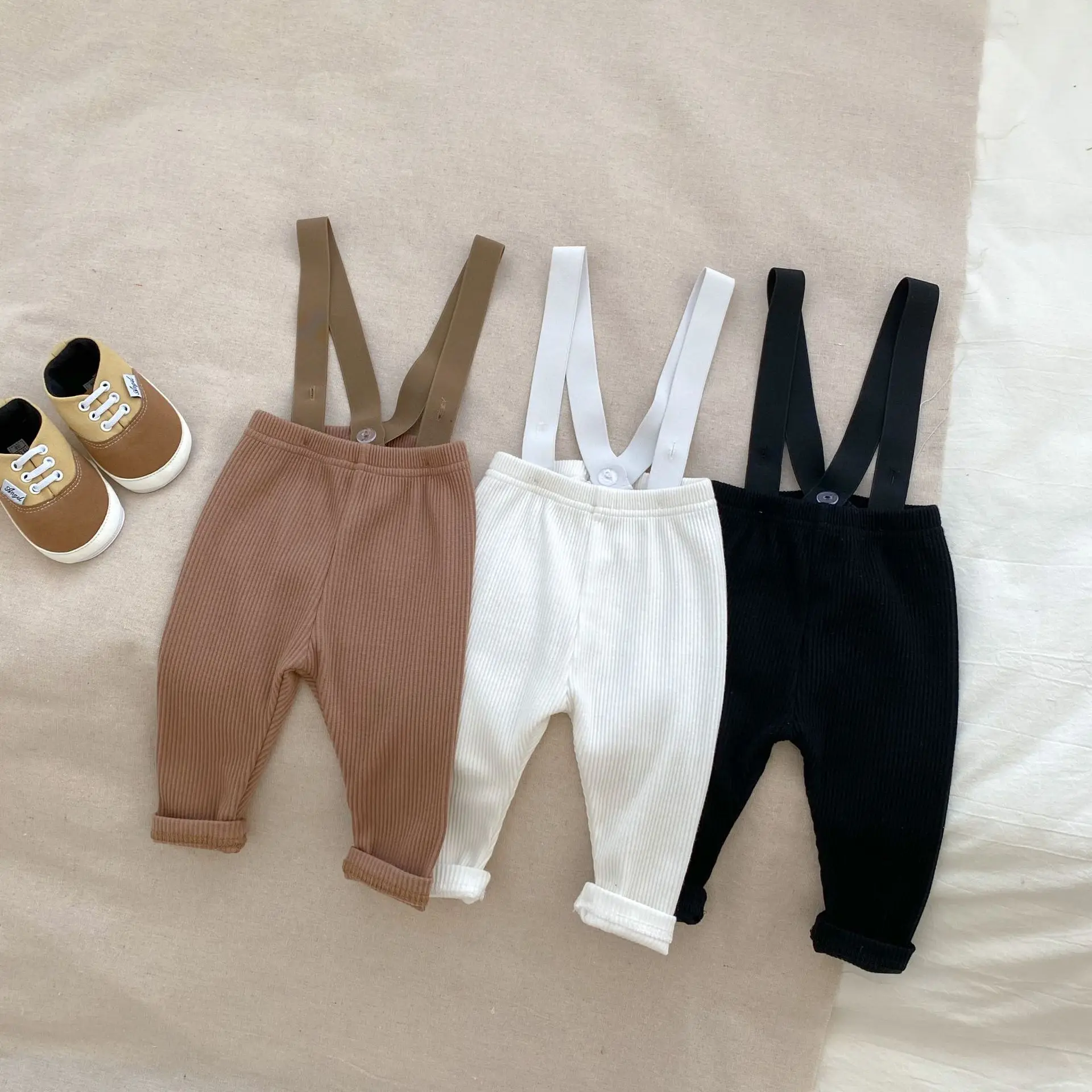 2024 Autumn Infant Baby Boys 2PCS Clothes Set Cotton Long Sleeve Tops Suspender Pants Suit Casual Simple Toddler Boys Outfits