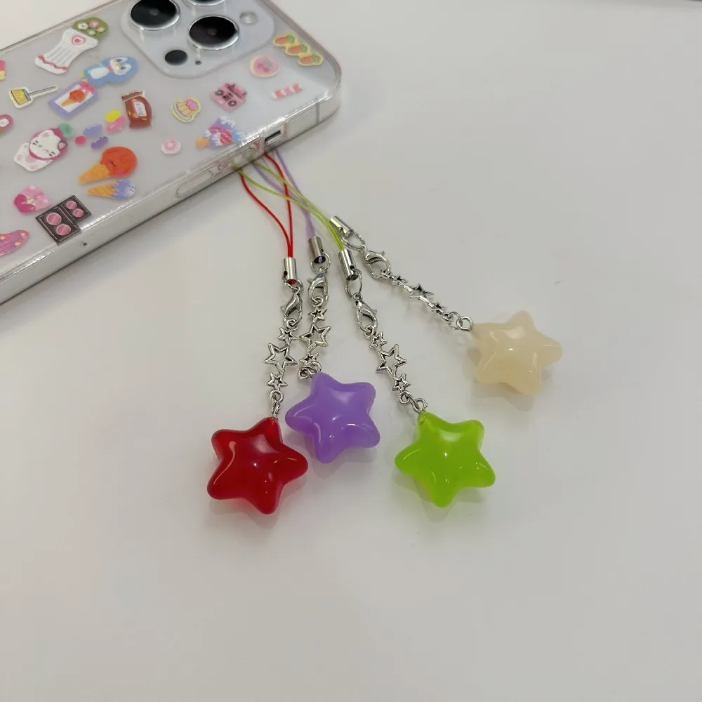 Five-Pointed Star Phone Chain Cute Crystal Beads Tassel Keychain Pendent Pentagram Y2K Mini Key Chain Charm Bag Pendant