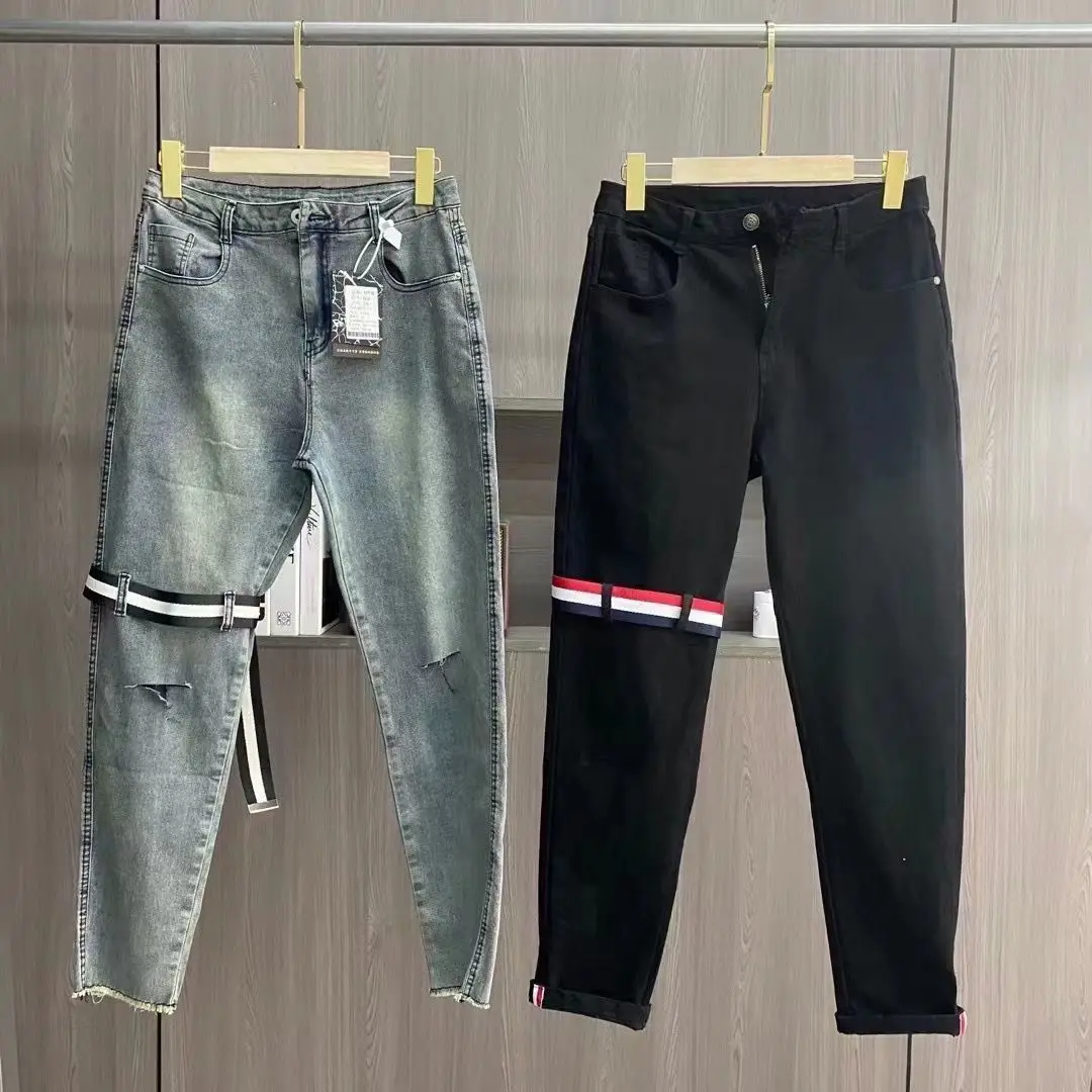 

Осенние грубые рваные джинсы FOG High Street Boyfriend, корейская роскошная одежда, дизайнерская брендовая свободная повседневная одежда, брюки Spirit Guy