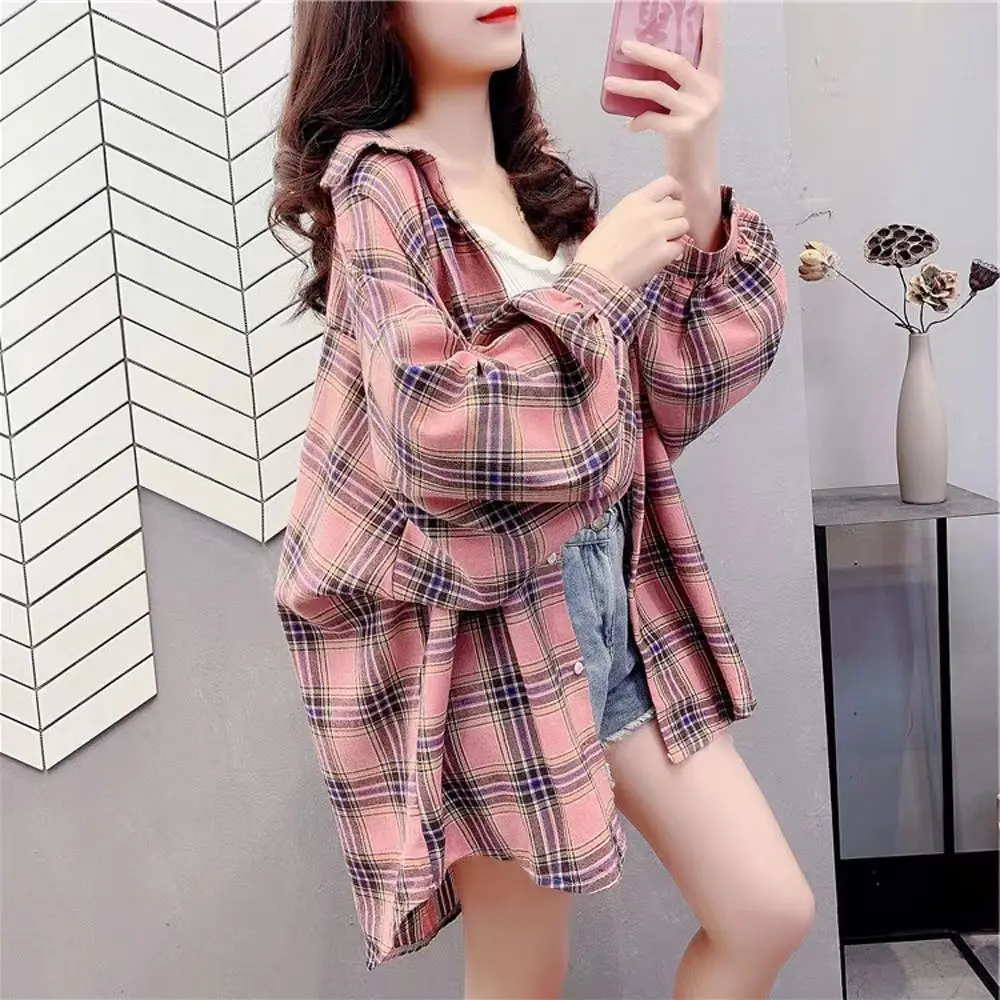 Plaid shirt women long sleeve 2024 spring new Korean version of retro outside to wear all fashion western style shirt coat