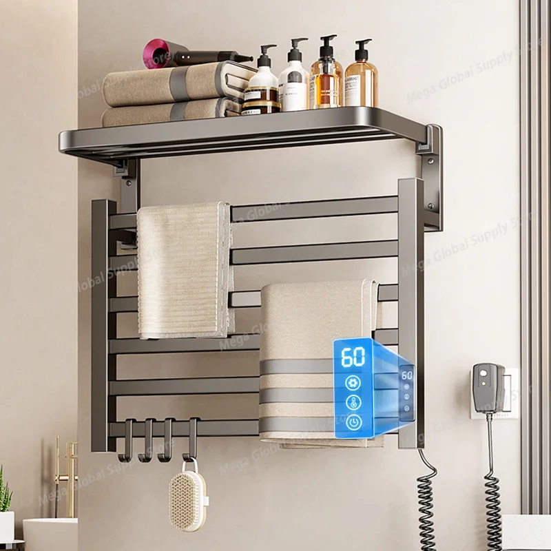 

Electric Heated Towel Rail Bathroom Heated Towel Rack Professional Wall Mounted Towels Dryer Safe Waterproof Thermostatic Holder
