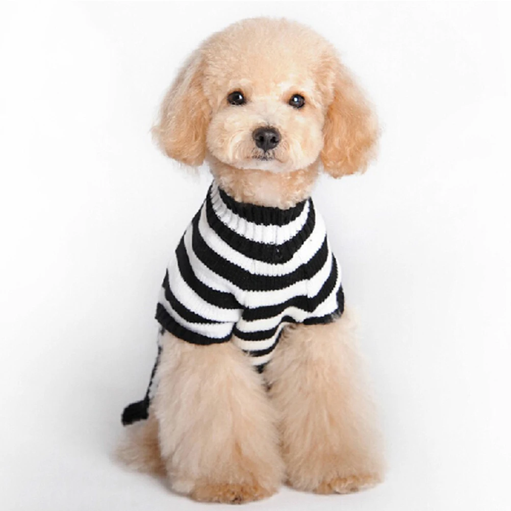 

Skull Stripe Pet Sweater Halloween Dog Clothing Winter Autumn Warm Puppy Coat Black Festival Style Easy Harness Fit for Four