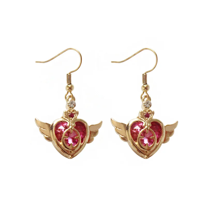 Card Captor Sakura Angel Wing Pink Rhinestone Sweet Heart Stud Earrings Japanese Anime Girls Star Moon Cosplay Earring