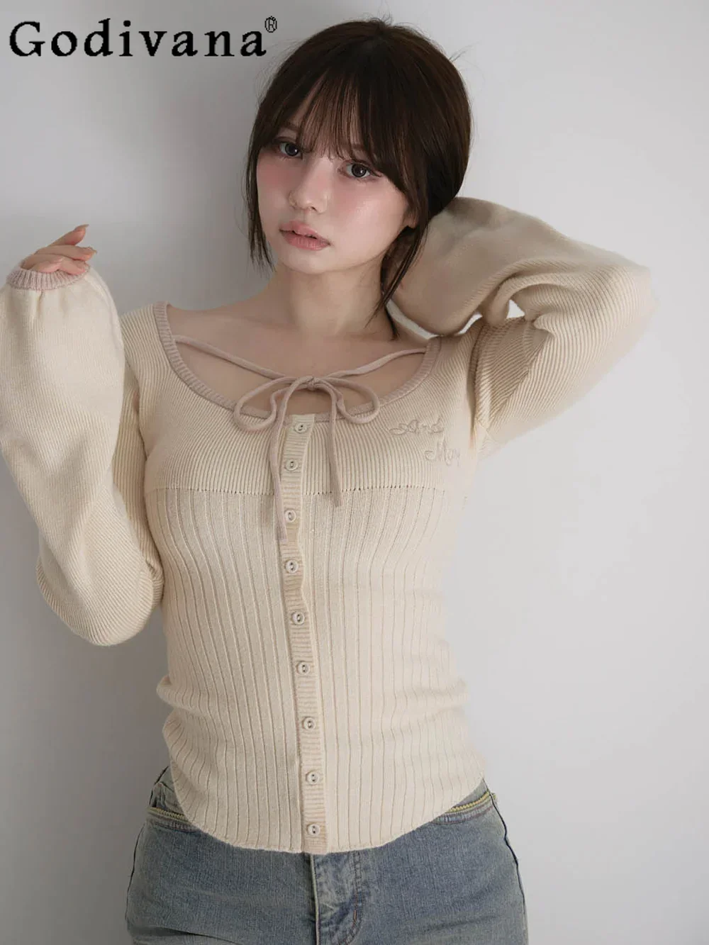 

Japanese Style Sweet Fashion Sweaters Spring and Autumn New Women's Daily Casual Knitted Pullover Letter Embroidery Knitted Top
