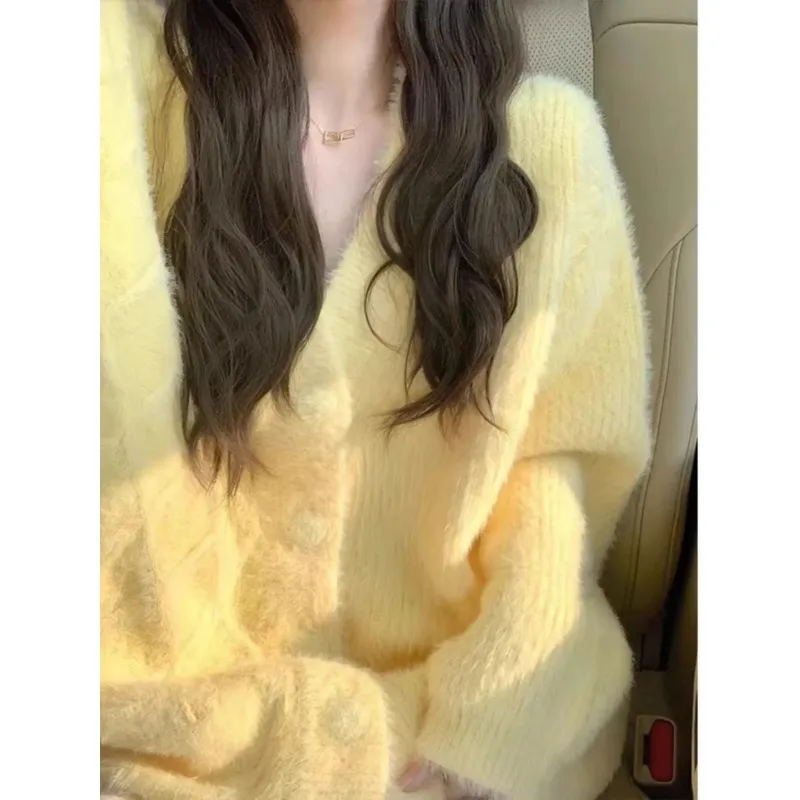 Women's Yellow Milk Series Cardigan, V-Neck, Soft, Glutinous, Knit, Autumn and Winter, Super Nice, Gentle Fairy Sweater